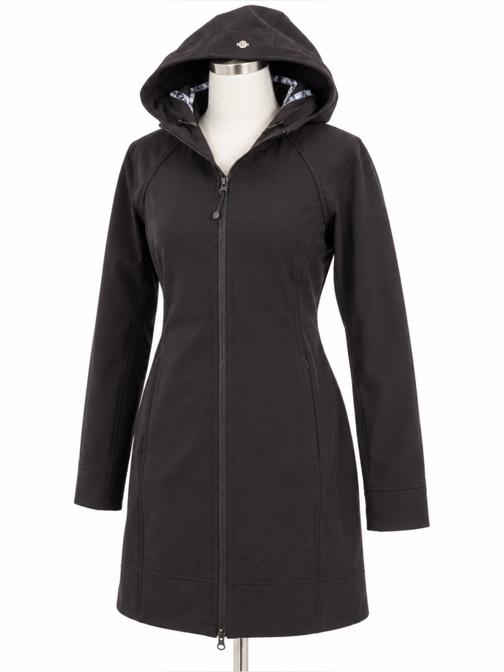 LULULEMON BLACK LONG HOODED SOFTSHELL TWO-WAY ZIP JACKET COAT WOMENS SIZE 4